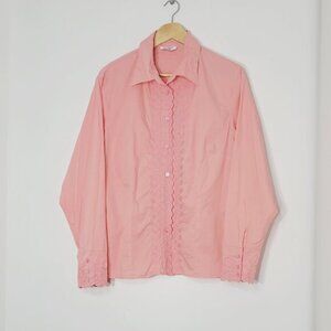 Moffi International Vintag Pink Cotton Blend Embroidered Button-Up Shirt Size XL